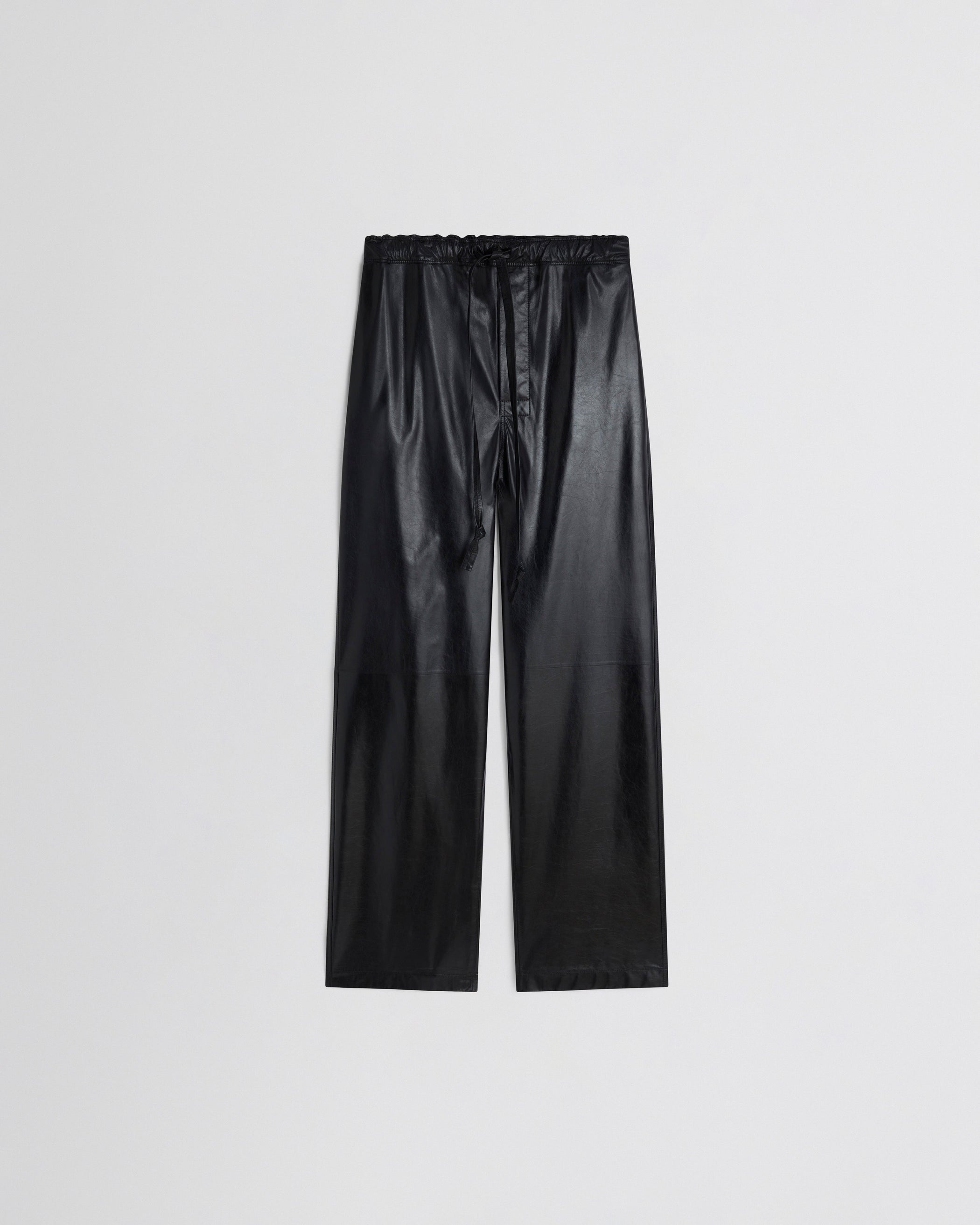 Flat front view of PYJAMA TROUSERS in black leather
