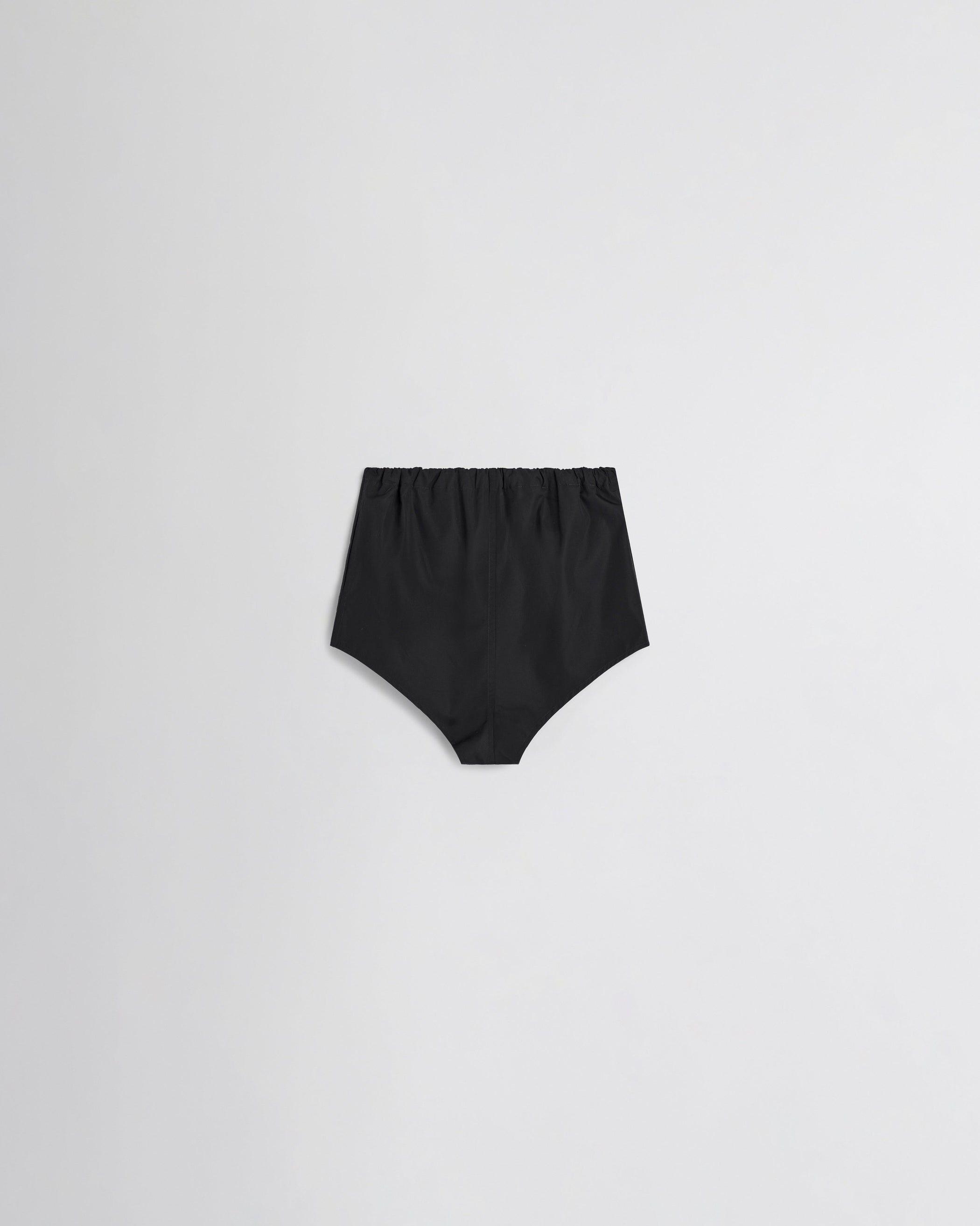 Flat back view of HIGH SHORTS in black cotton