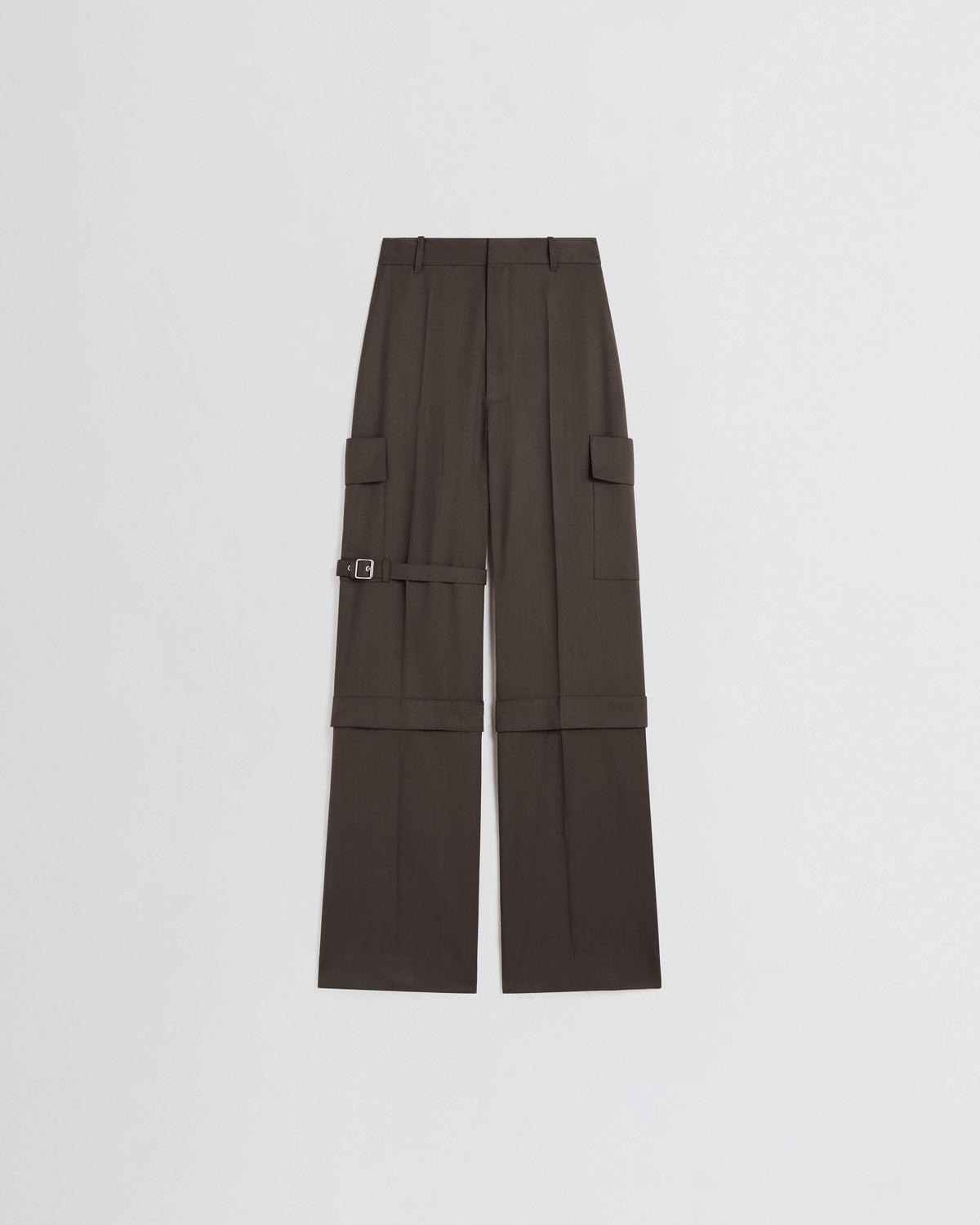 Front view of STRAP TROUSERS in brown khaki wool