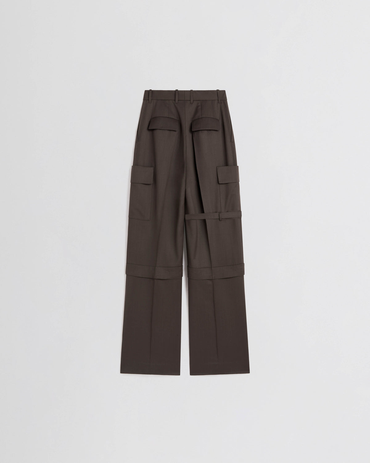 Back view of STRAP TROUSERS in brown khaki wool