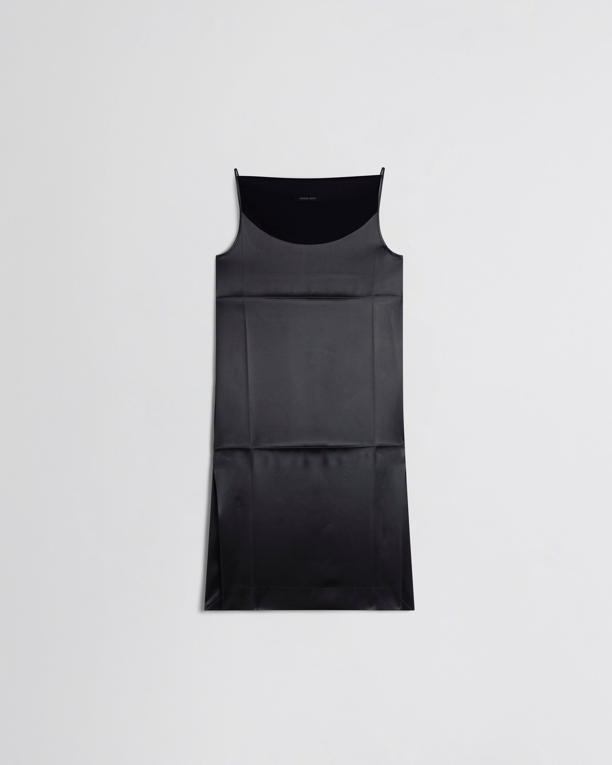 Flat front view of TANK DRESS in black silk