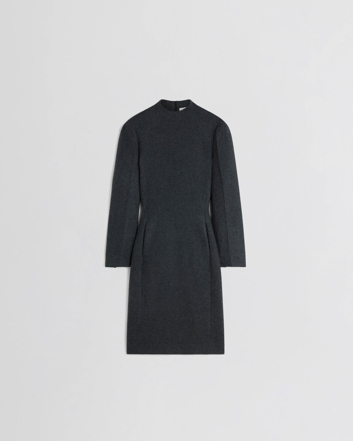 Front view of KINKED TAILORED DRESS in anthracite wool cashmere