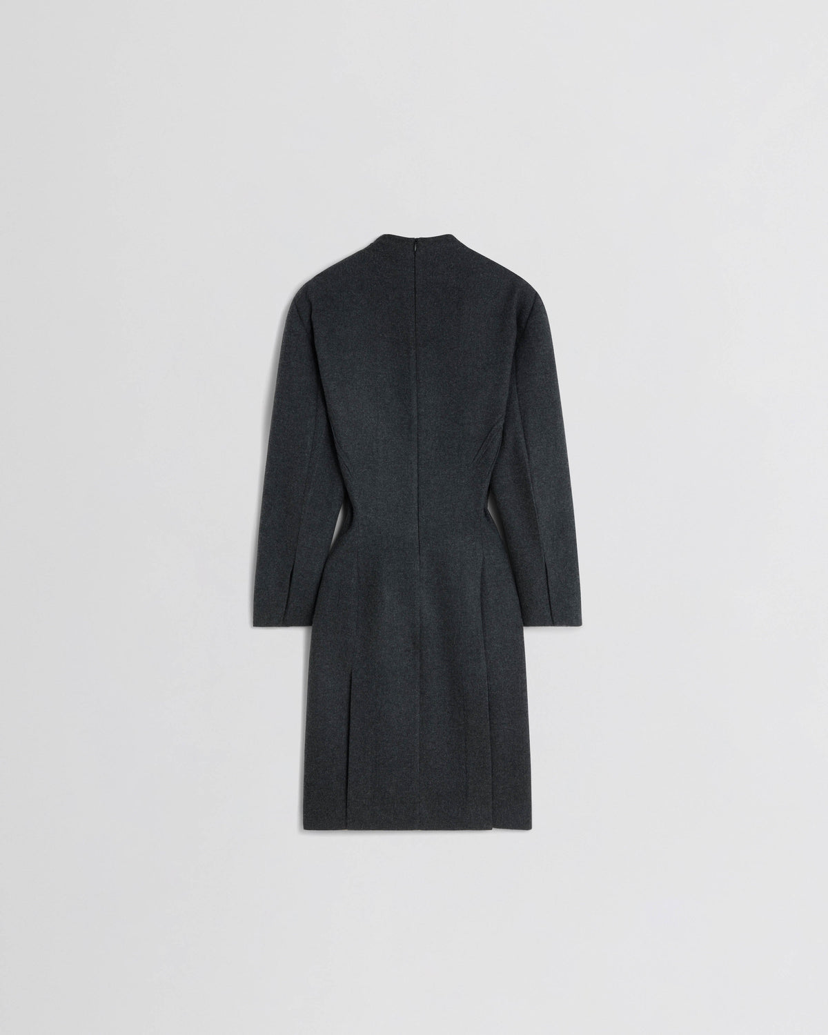 Back view of KINKED TAILORED DRESS in anthracite wool cashmere
