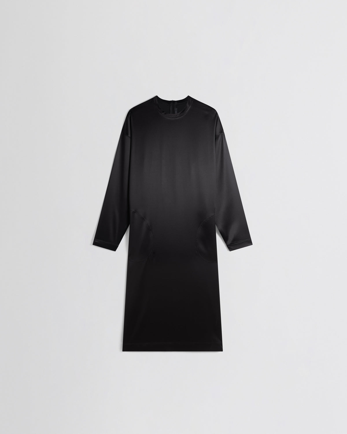 Front view of CREW NECK DRESS in black silk