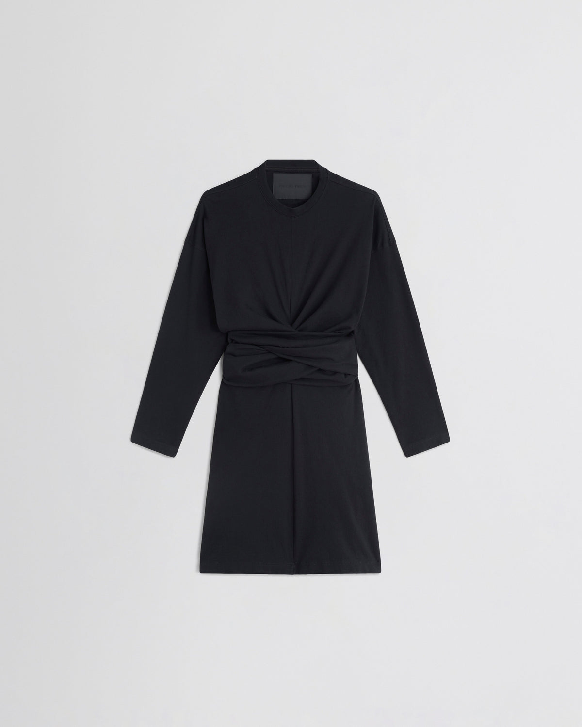 Front view of TIE T-SHIRT DRESS in black cotton