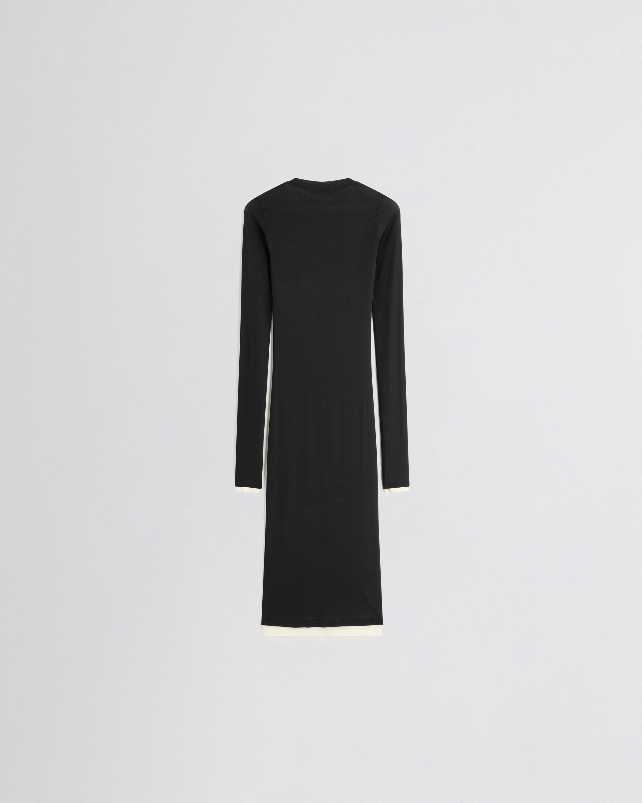 Flat back view of HUG DRESS in black viscose
