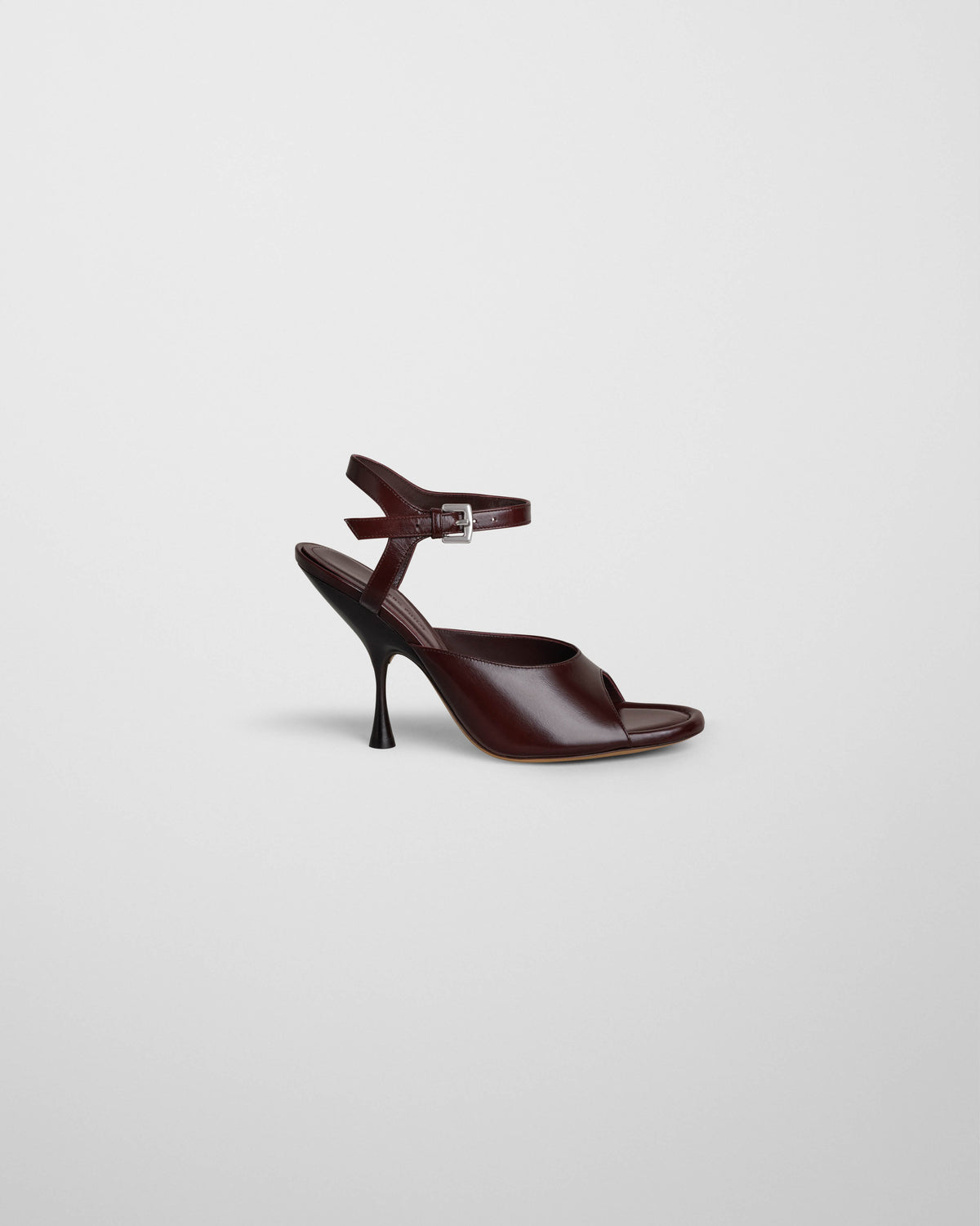 Side view of PEEP SANDAL in oxblood leather