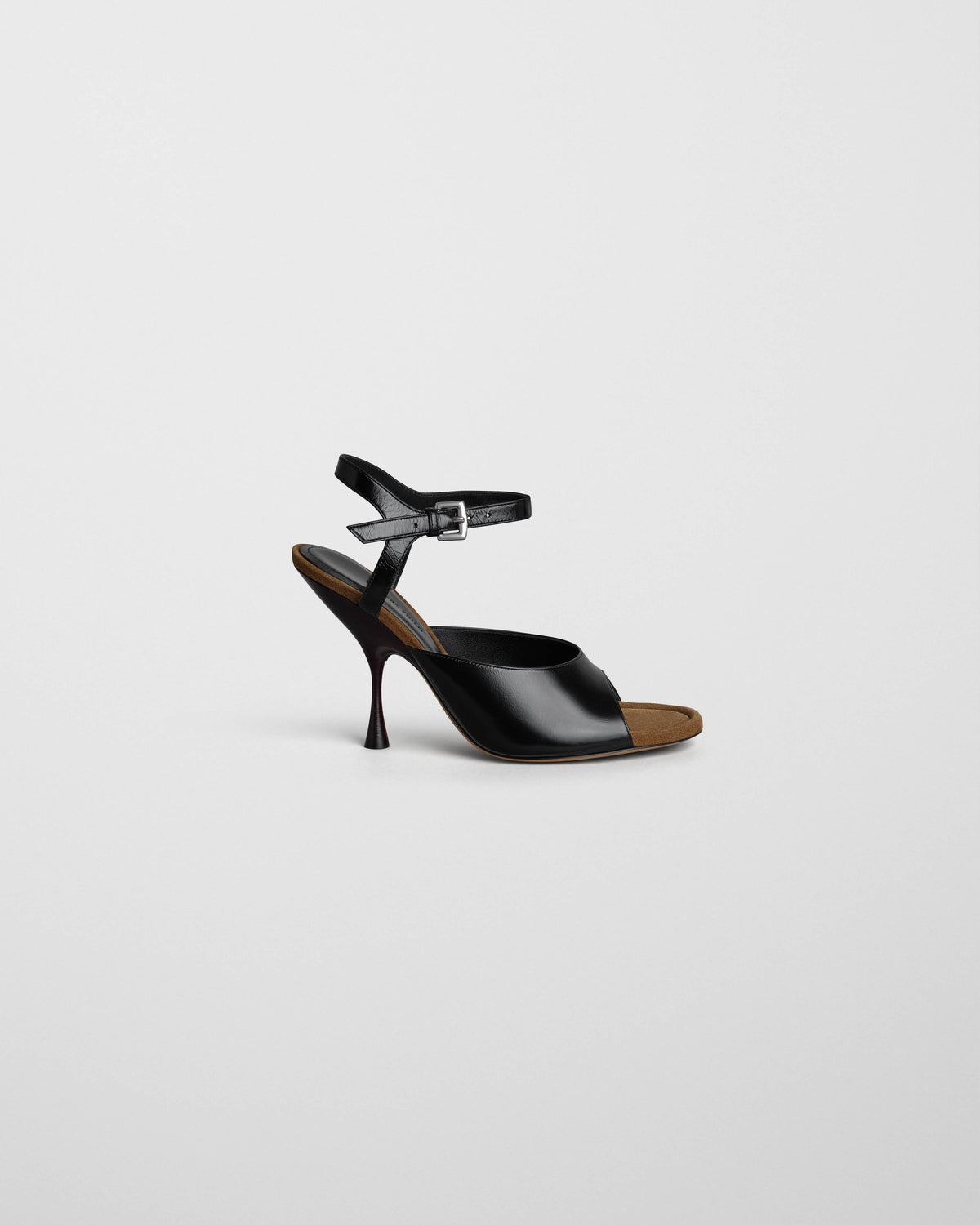 Side view of PEEP SANDAL in black leather