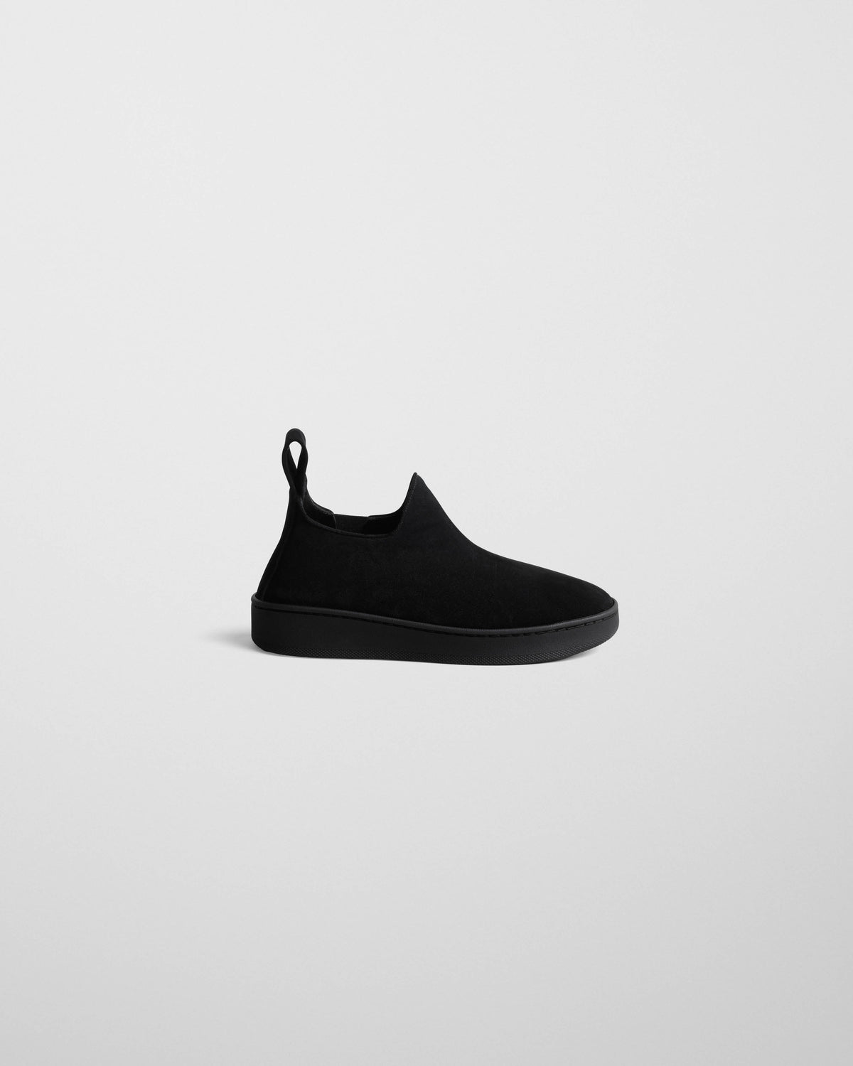 Side view of SLIPE SNEAKER in black suede