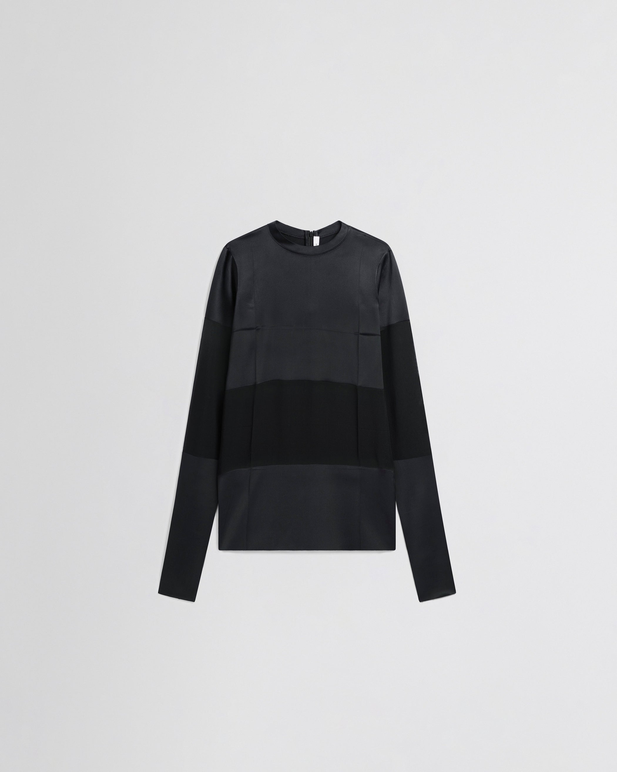 Flat front view of PANEL TOP in black silk