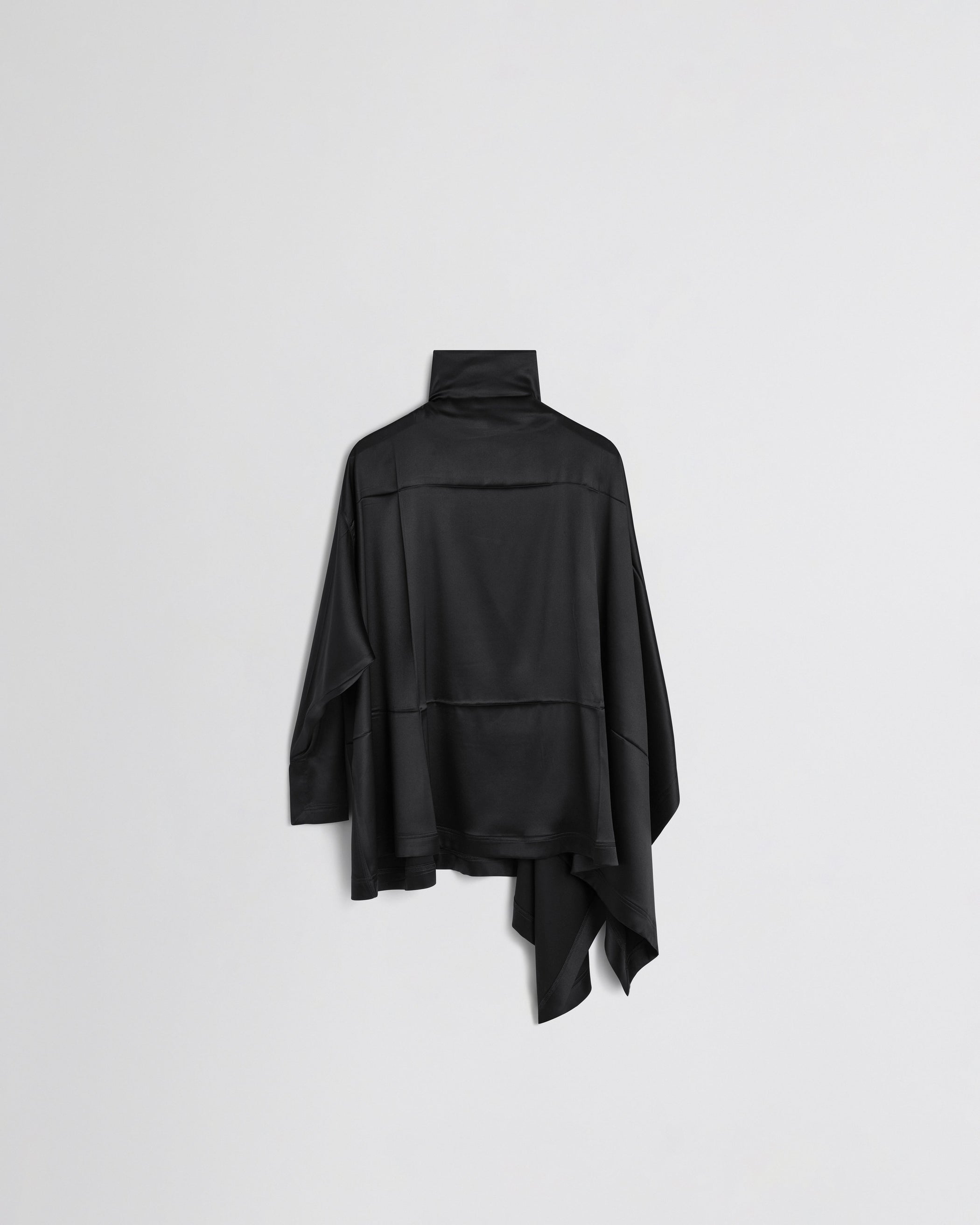 Flat front view of CAPED TOP in black silk