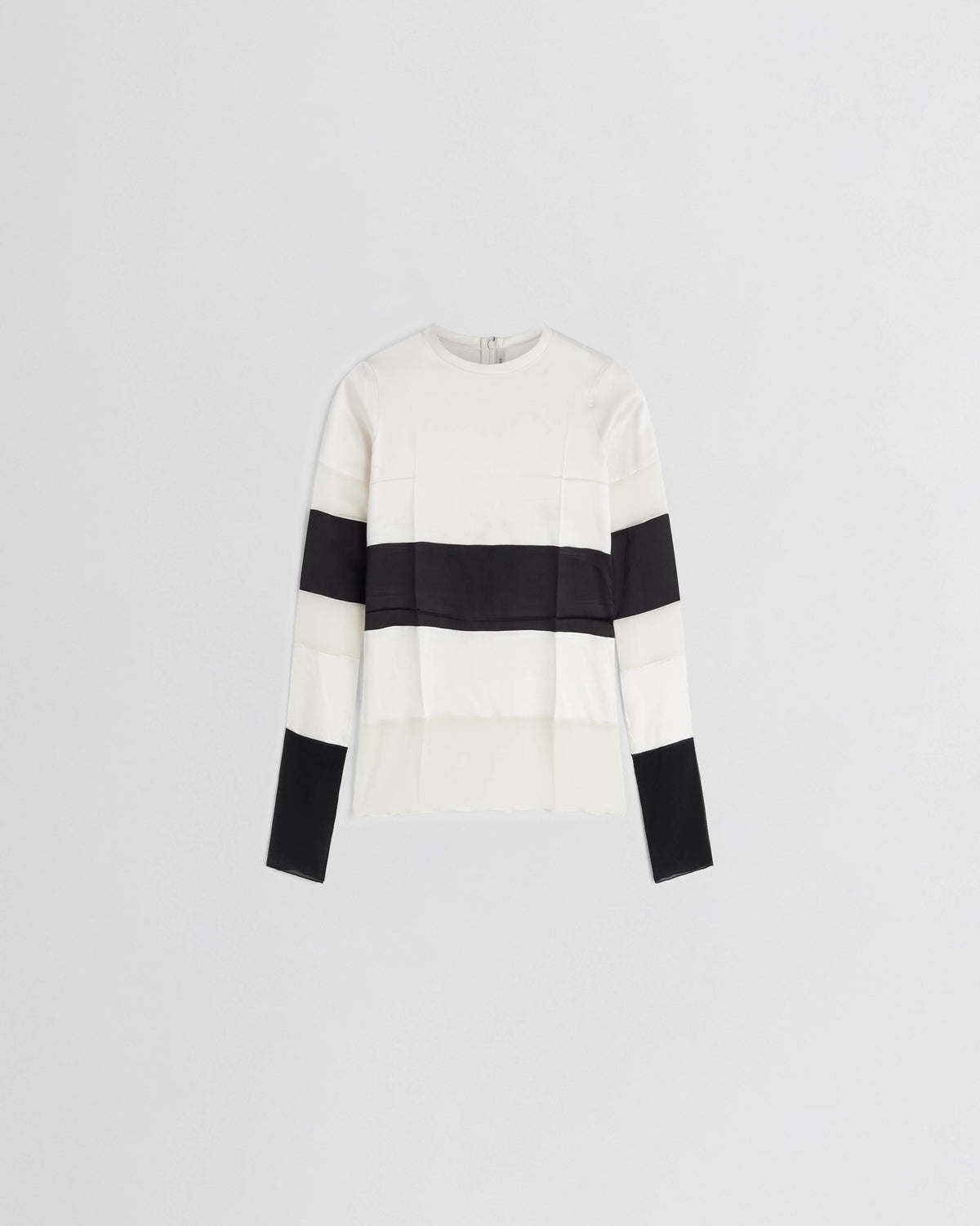 Front view of PANEL TOP in black white silk
