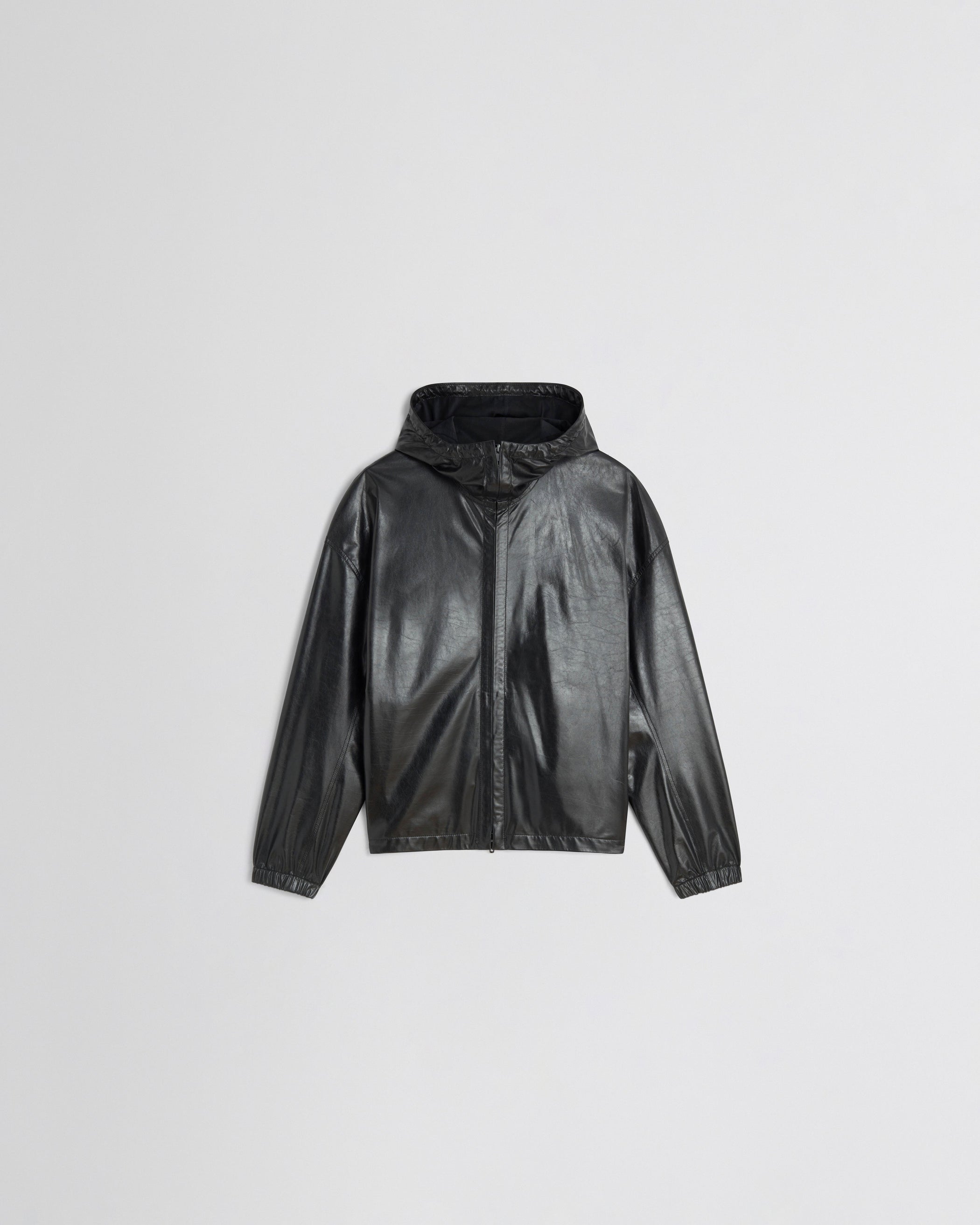 Flat front view of ANORAK in black leather