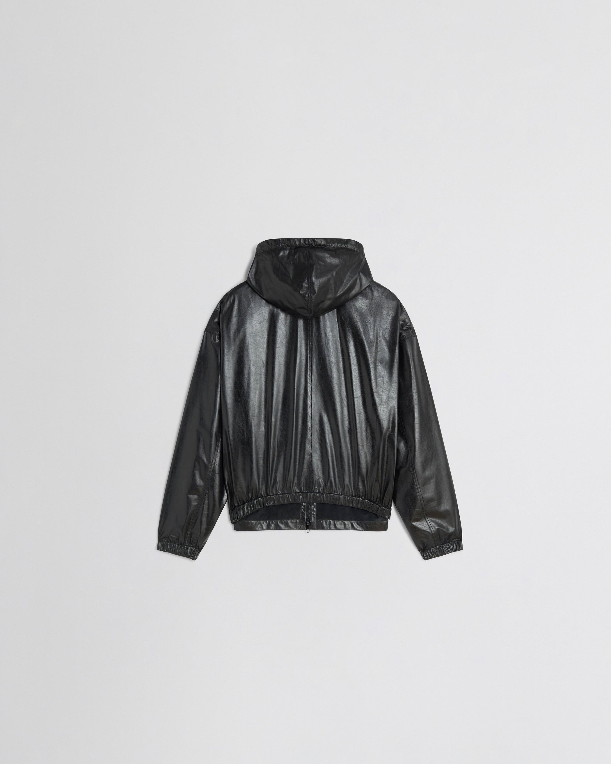 Flat back view of ANORAK in black leather