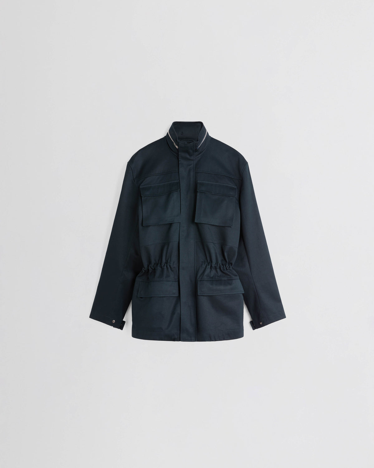 Front view of UTILITY JACKET in black ink cotton
