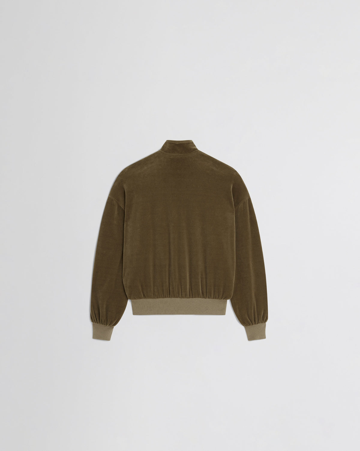 Back view of VELVETEEN BOMBER in bronze velour
