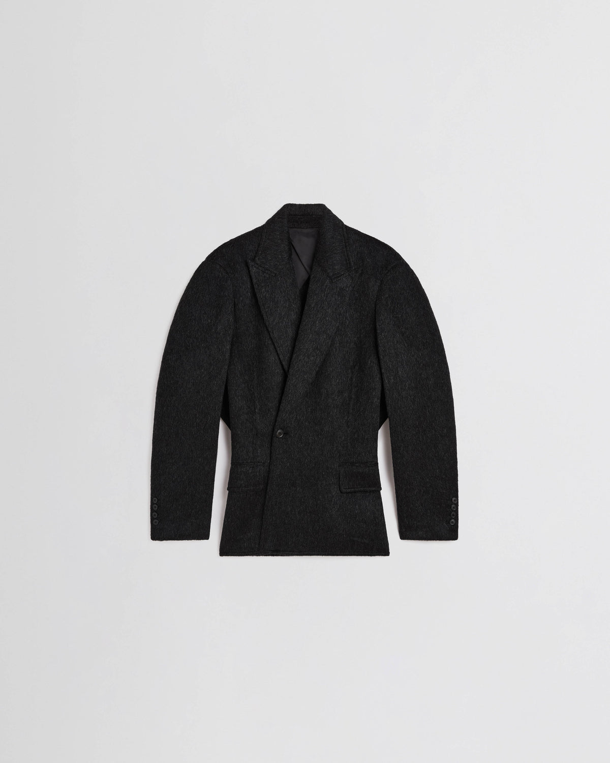 Front view of KINKED JACKET in anthracite wool