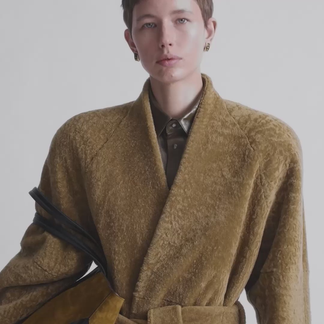 PHOEBE PHILO | SHAVED ROBE COAT | TOBACCO SHEARLING
